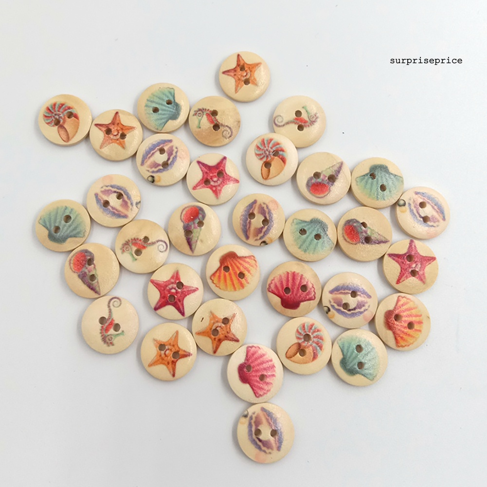 100 Nút Gỗ 2 Lỗ Hình Vỏ Sò, Sao Biển, Cá Ngựa