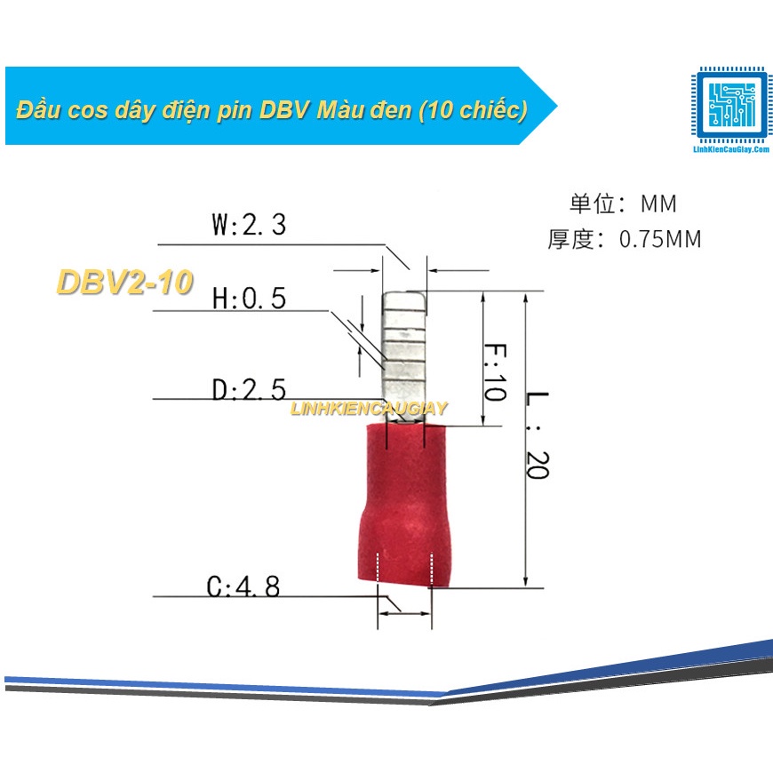 Đầu cos dây điện pin DBV Màu đen (10 chiếc)