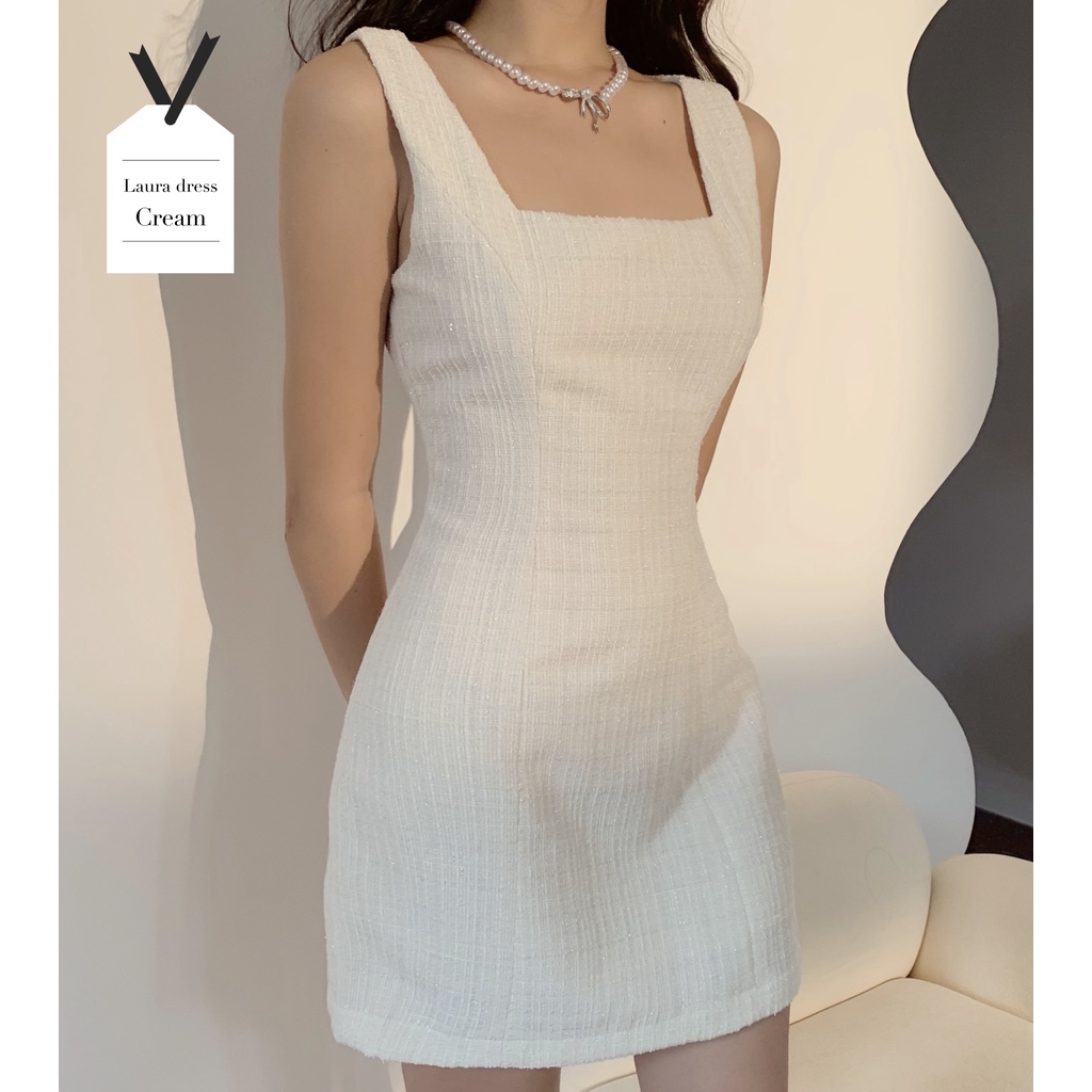Váy tiệc nữ thiết kế  H.I.U ROOM Laura tweed hàn cao cấp, 2 dây dáng ngắn kèm set áo VEST. | BigBuy360 - bigbuy360.vn