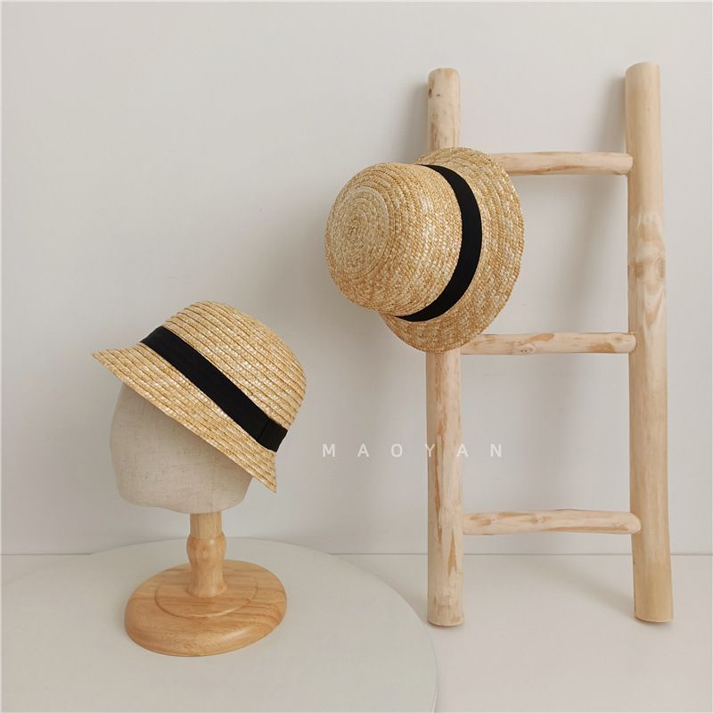 Mũ cói tròn vành ngắn phong cách vintage cho bé, mũ cối tròn vành ngắn phong cách Hàn Quốc cho bé