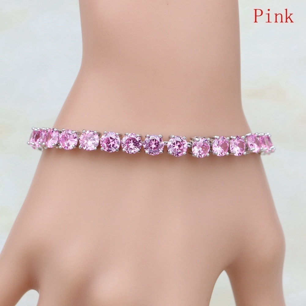 Vòng tay bạc mặt tròn đính đá sapphire trắng đen 7 inch quà tặng đám cưới cho nữ