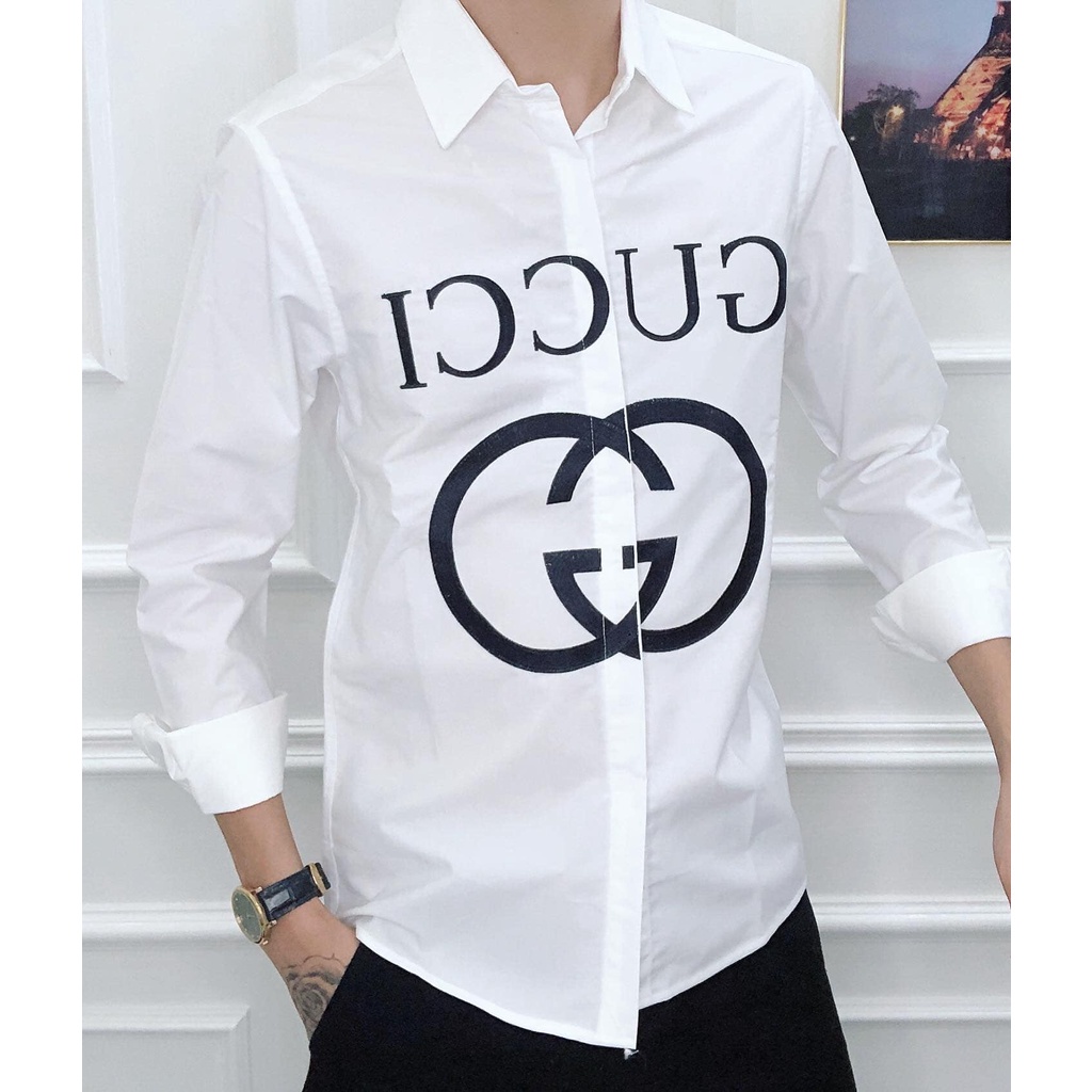 Áo sơ mi nam dài tay họa tiết logo GUCCI cực đẹp !