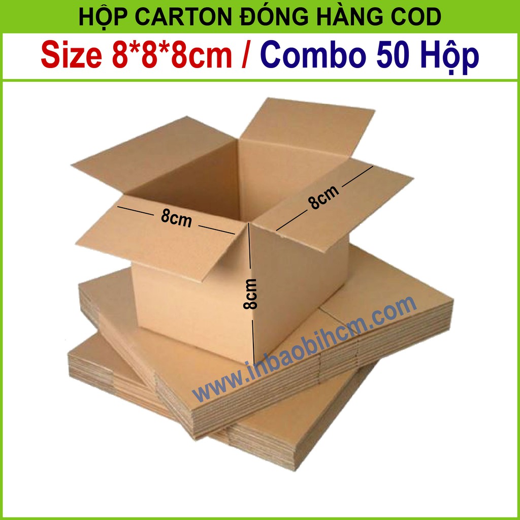 50 hộp carton đóng hàng 8x8x8 cm (Hộp dày dặn, 3 lớp, cứng, chuẩn Ship COD - Thùng giấy - Hộp giấy carton giá rẻ)