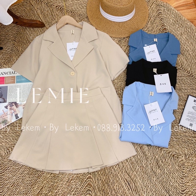 Sét Vest Công Sở Áo Blazer Ngắn Tay Phối Chân Váy Xếp Ly ❤️ Ảnh Thật Video Shop Chụp lekemqc ❤️
