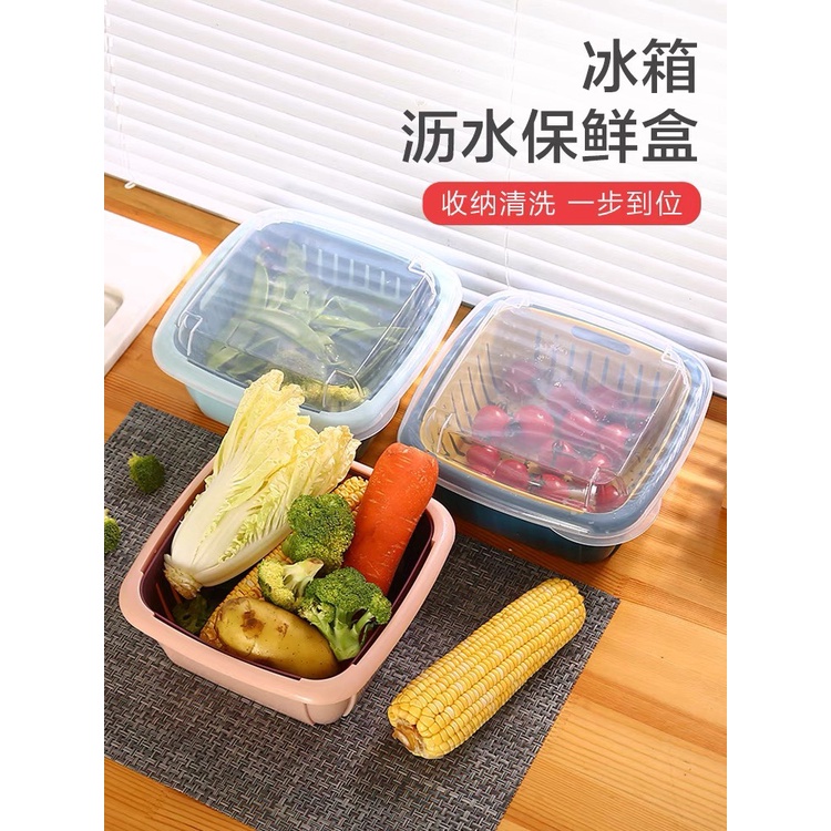Bộ Rổ Kèm Chậu Có Nắp Đậy Đựng Rau Trái Cây Kèm Lỗ Thoát Nước 3 Trong 1