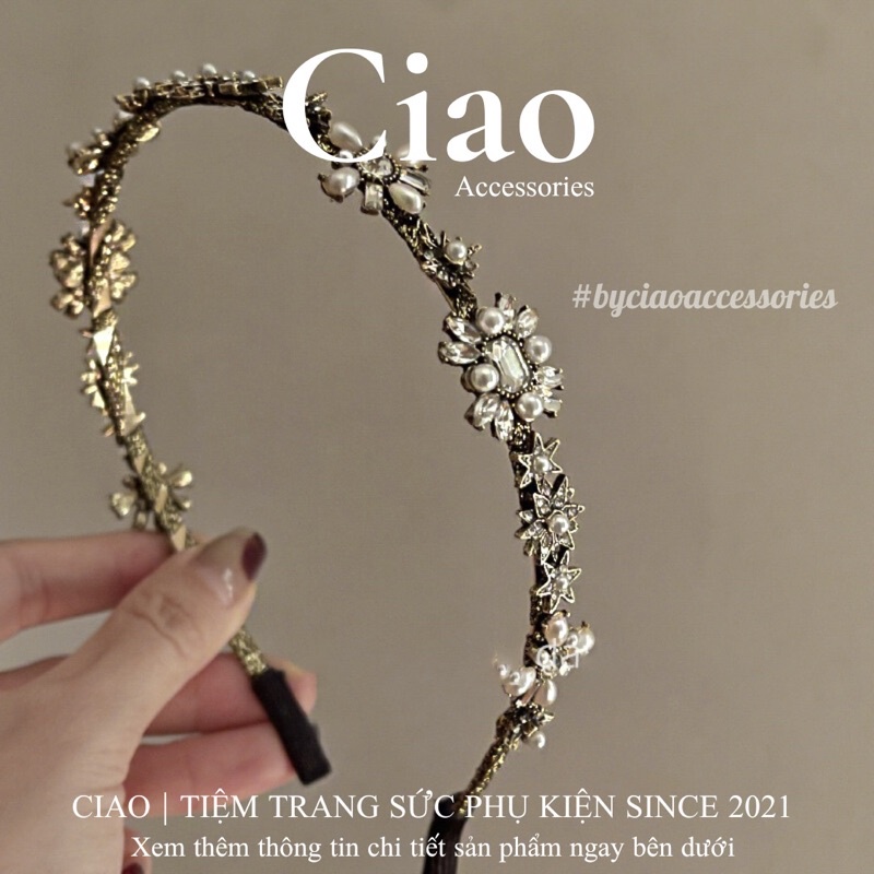 [LUXURY] Băng đô/ Cài tóc đính đá xinh xắn kết hợp hạt trai nhân tạo sang trọng Elizabeth Ciao