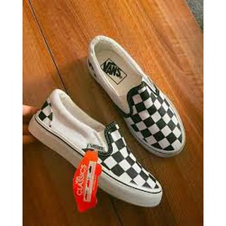 Giày vans lười slip on caro đen trắng