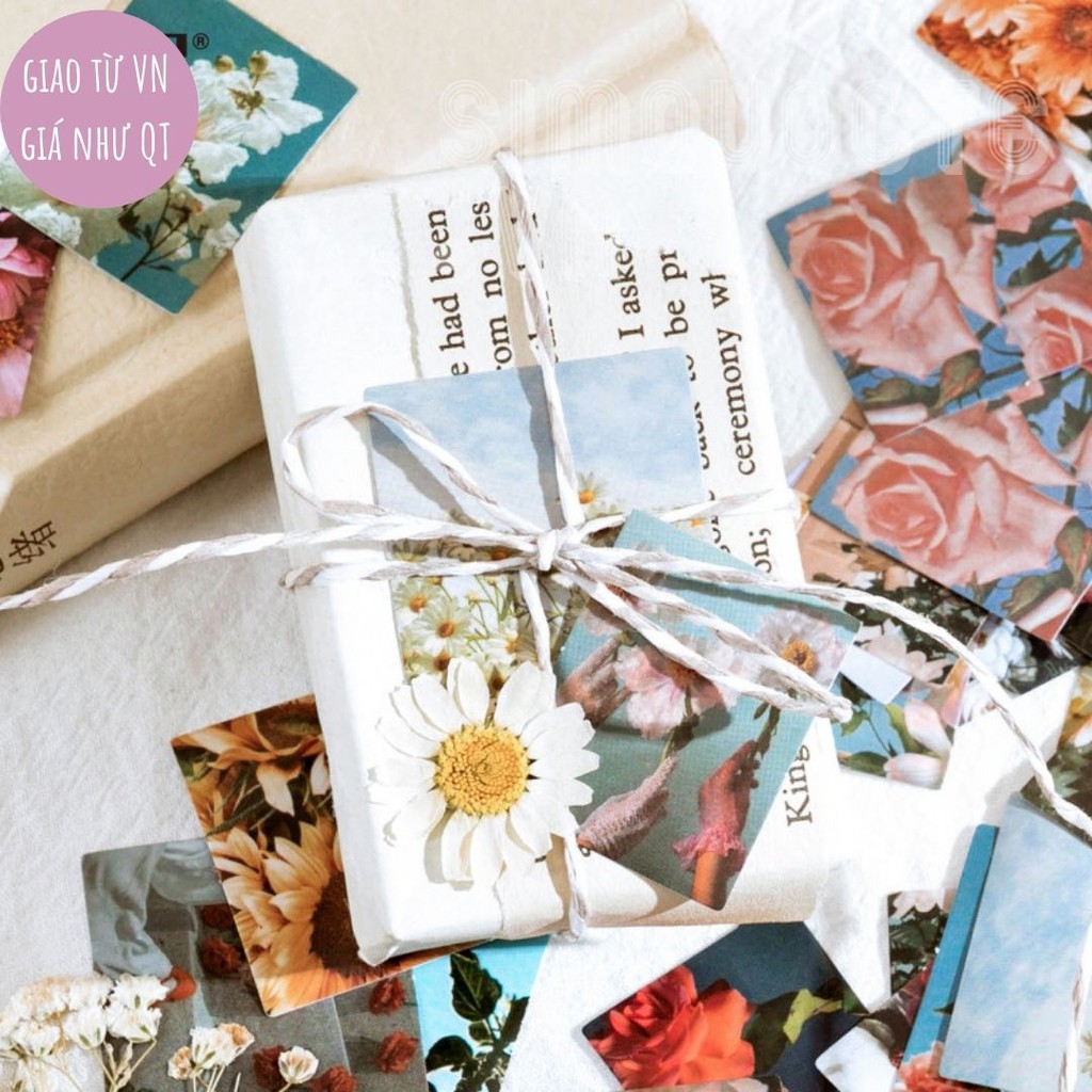 Hộp 46 hình dán sticker họa tiết cây hoa sang trọng để trang trí sổ lưu niệm Box Sticker ST63
