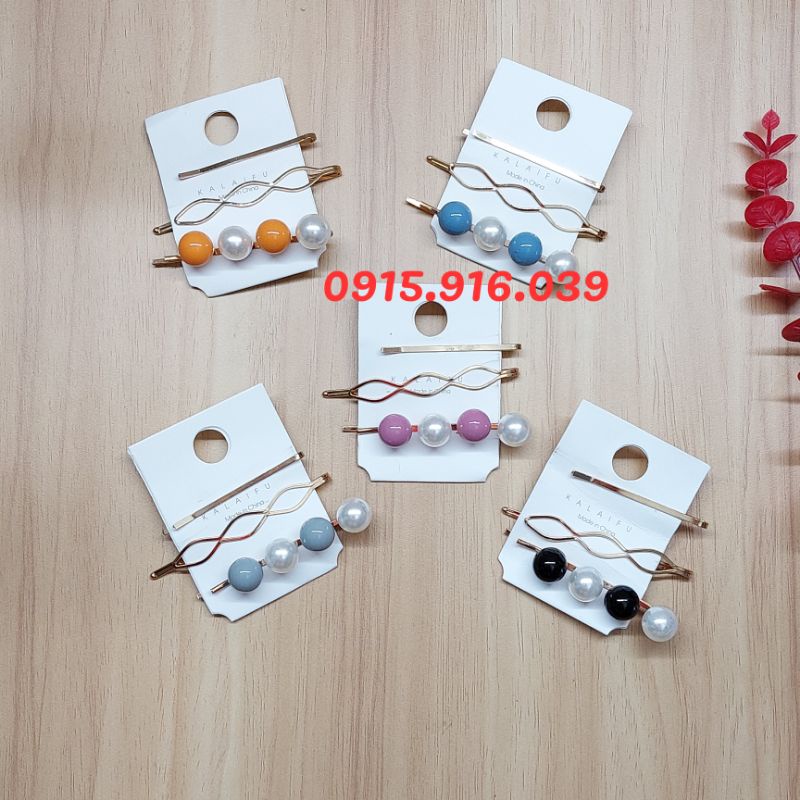 Set 3 Kẹp Hạt Châu Sắc Màu, Kẹp Tóc Nữ, Kẹp Tóc Đính Đá