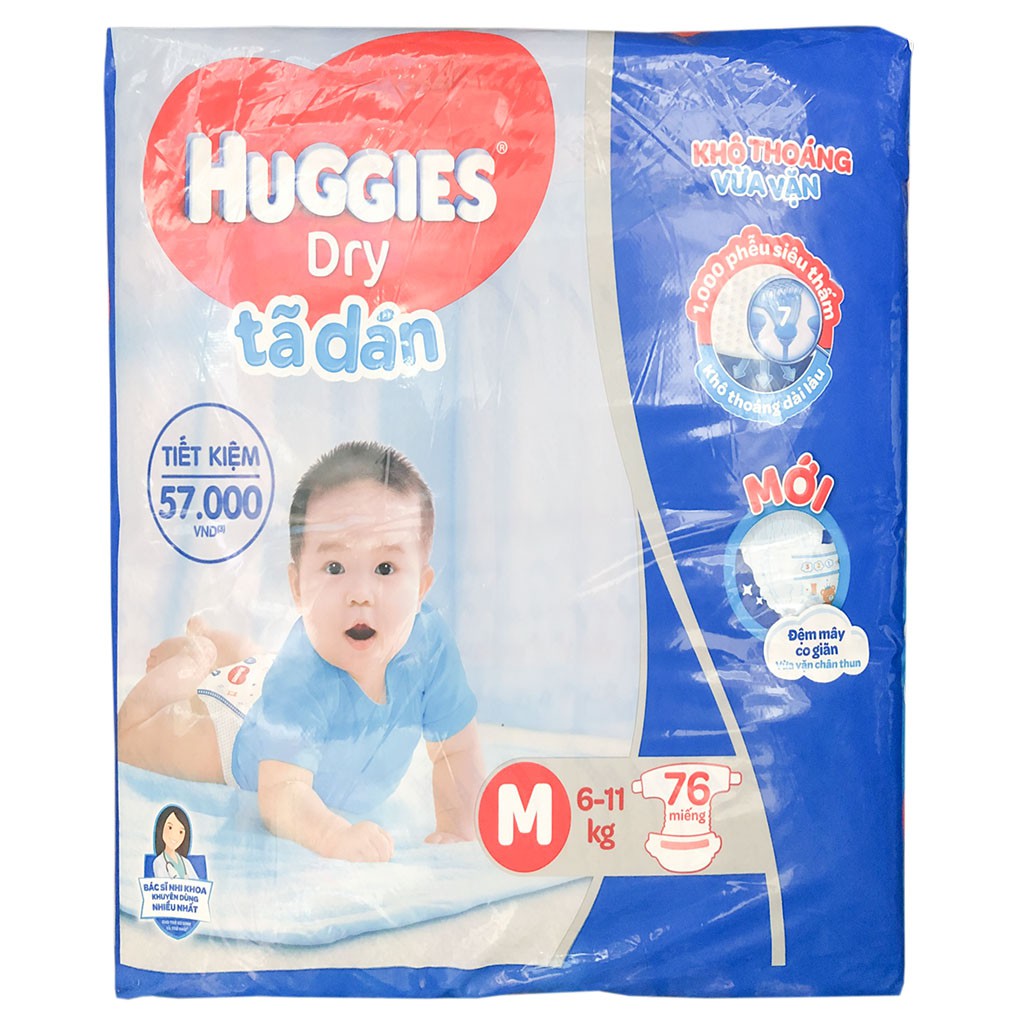 [CHÍNH HÃNG] Bỉm - Tã Dán Huggies Dry Size M76 (Cho Bé 6-11kg)