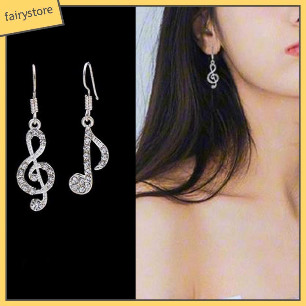 Bông Tai Hợp Kim Hình Nốt Nhạc Đính Đá Xinh Xắn