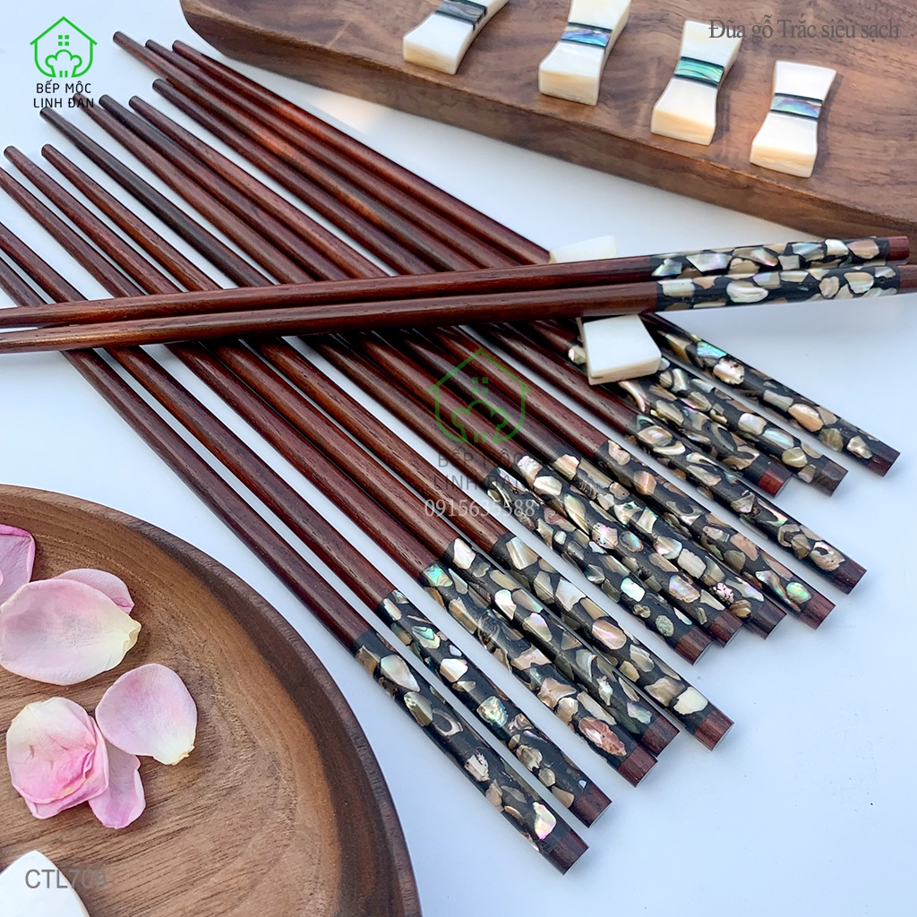 Đũa Gỗ Trắc Tự Nhiên Cẩn Bào Ngư Úc HAHANCO  Bộ 10 Đôi Tặng Hộp