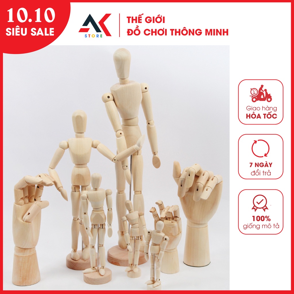 Mô Hình Người Gỗ Có Khớp Cử Động Nhiều Kích Cỡ Trang Trí Nhà Cửa Phụ Kiện Chụp Ảnh