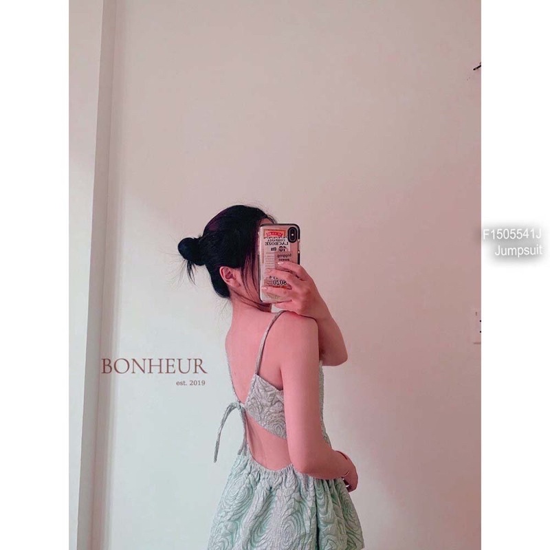 Jumpsuit gấm xốp giả váy dáng xoè 2s hở lưng 0522