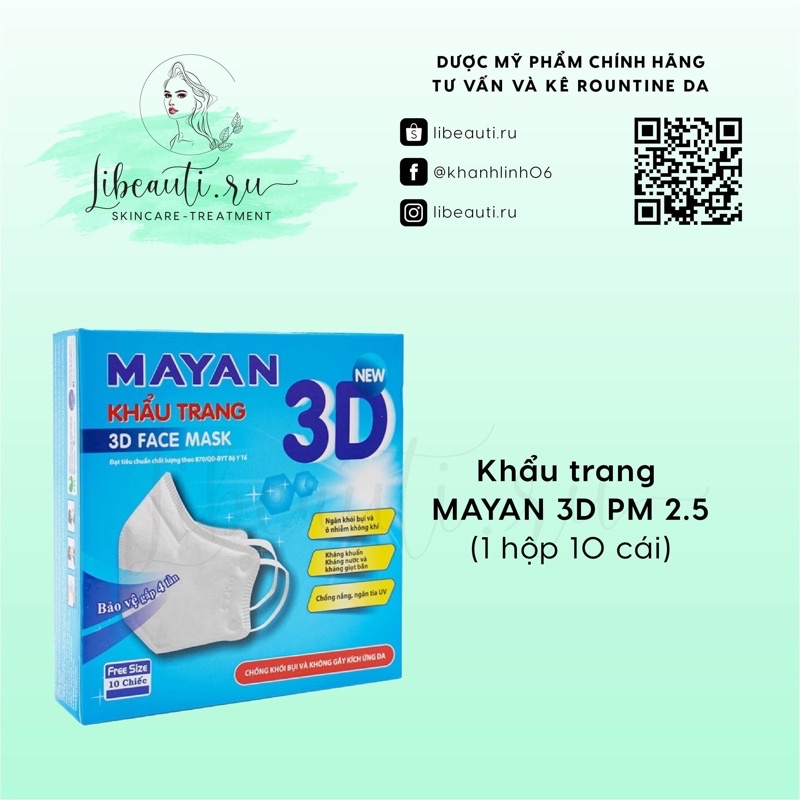 (Hộp 10 cái) Khẩu trang Mayan 3D người lớn
