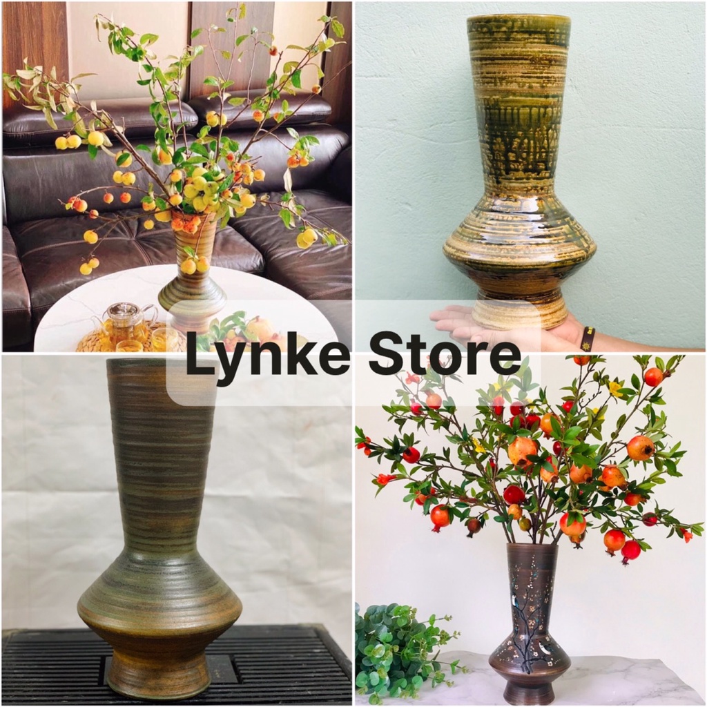 Bình Hoa Lọ Hoa Gốm Men Thuần Mộc Dáng Đèn Cao 35cm Cắm Đào Đẹp Gốm Sứ Bát Tràng - Lynke Store