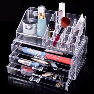 Hộp đựng đồ trang điểm cá nhân và son môi để bàn 4 tầng, các ngăn kéo tiện dụng, nhựa meca trong suốt