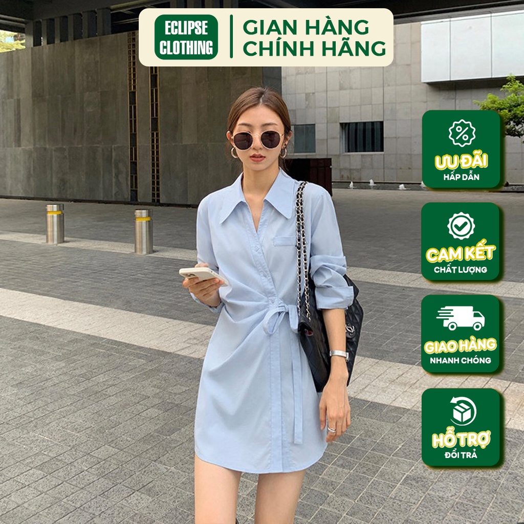 Váy Sơ Mi Xếp Ly Eo Buộc Đai Eclipse Clothing Thiết Kế Tôn Dáng Nẹp Chéo Cá Tính - Phù Hợp Đi Làm Dạo Phố & Du Lịch