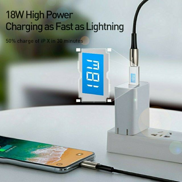 [cáp sạc] Cáp sạc Baseus.Horizontal Chuẩn PD Type C to iP sạc nhanh 18W dài 1m