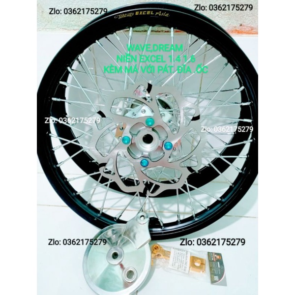 CẶP BÁNH CĂM WAVE DREAM NIỀN NHÔM EXCEL THÁI 1.4 1.6 ,CĂM ĐÙM MẠ CROM LOẠI 1 KÈM MÁ VỚI PÁT, ĐĨA X1R VỚI ỐC G5 LỤC BẢO