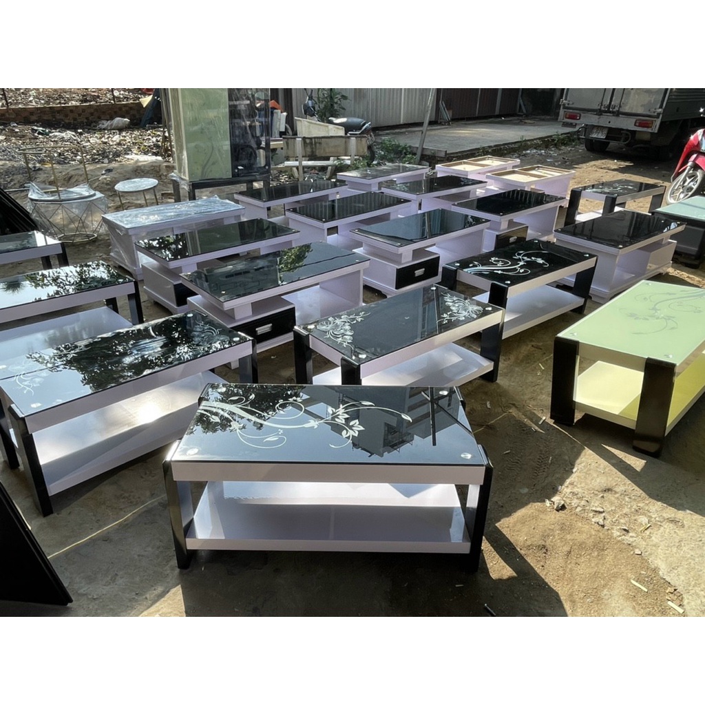 Bàn trà, sofa hình chữ nhật mặt kính cường lực, khung gỗ MDF BS03