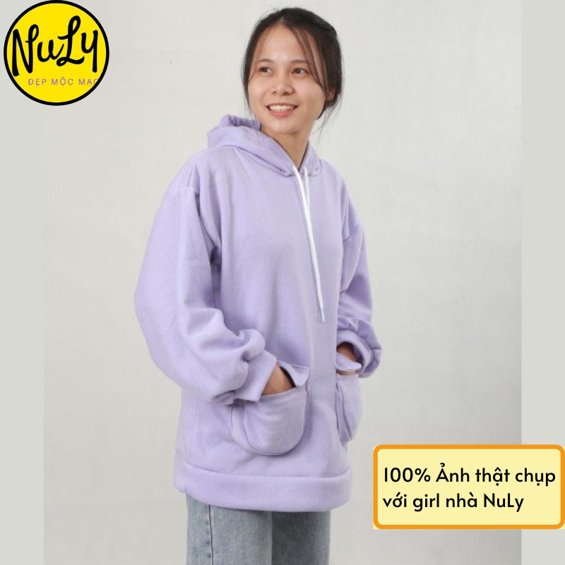 Áo hoodie trơn túi hộp nữ tay bồng form rộng Ulzzang chất nỉ bông NULY, HDTA