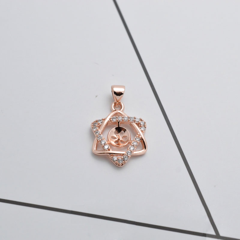 [M3DB] Phụ kiện trang sức (DIY) - Mặt dây chuyền mặt khay trống ngọc 6 cánh sao đính hạt nạm đá lấp lánh