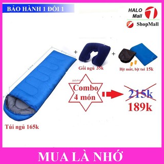 Combo 4 món túi ngủ văn phòng - túi ngủ du lịch xanh dương