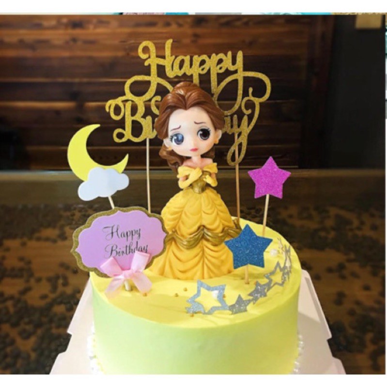 Công chúa bella váy vàng trang trí bánh kem, Phụ kiện trang trí sinh nhật, topper