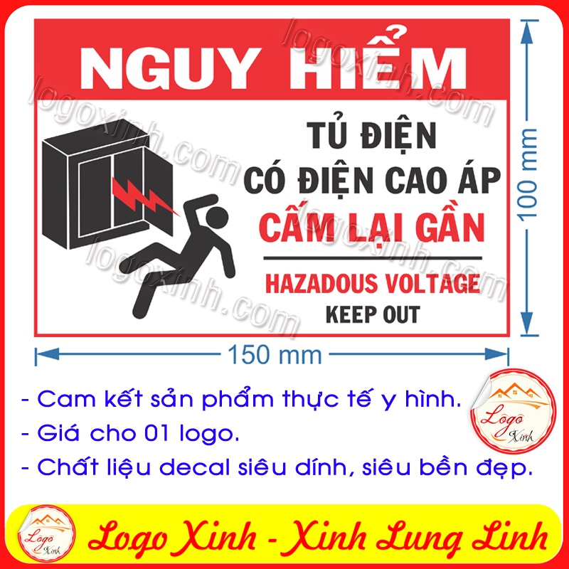 LOGO TEM STICKER CÁNH BÁO TỦ ĐIỆN CÓ ĐIỆN CAO ÁP NGUY HIỂM - HAZADOUS VOLTAGE