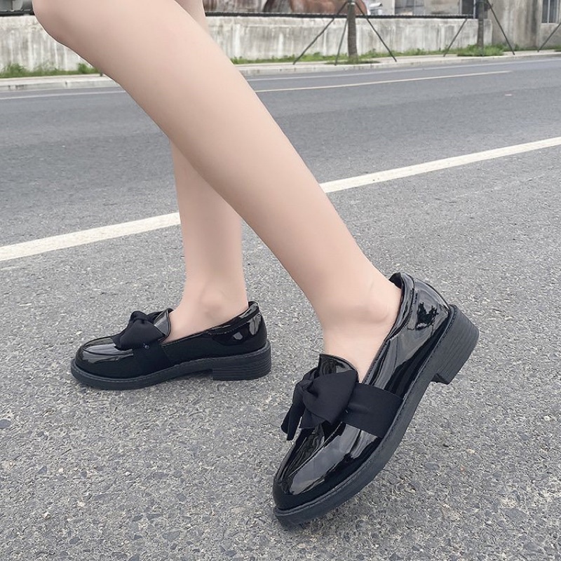 Giày đốc oxford có nơ hai màu không dây siêu xinh