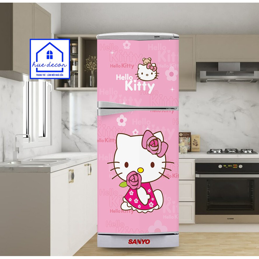 Decal dán tủ lạnh  Hellokitty HUE DECOR - màu sắc nhẹ nhàng nữ tính, chống nước, siêu bền với thời gian