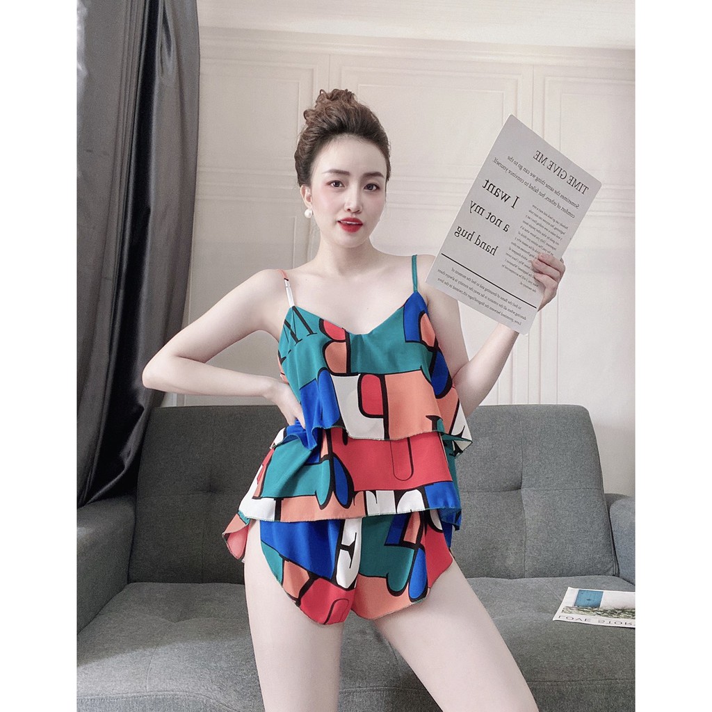 Đồ Mặc Nhà 2 Dây Sexy  Quần Cọc Họa Tiết Lập Thể Chất Lụa Latin Cao Cấp Form Chuẩn Size Dưới 60kg Mặc Vừa | BigBuy360 - bigbuy360.vn