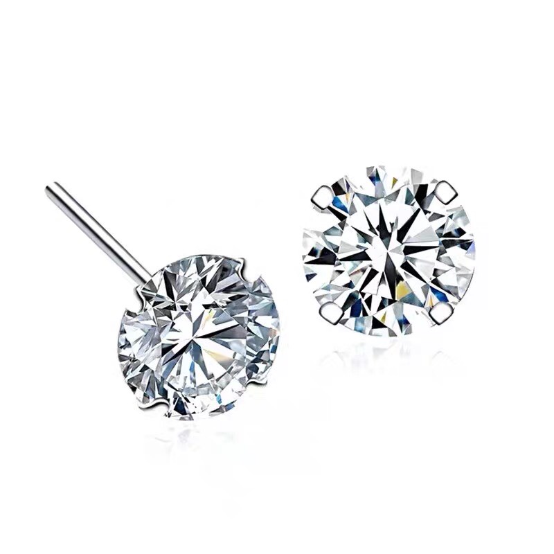 Khuyên tai nam tròn dạng xỏ Merin Accessories màu bạc đen đơn giản đẹp - Hoa tai Đính đá