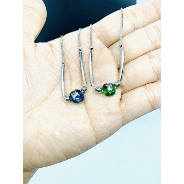 Dây chuyền titan mặt thuỷ tinh bông