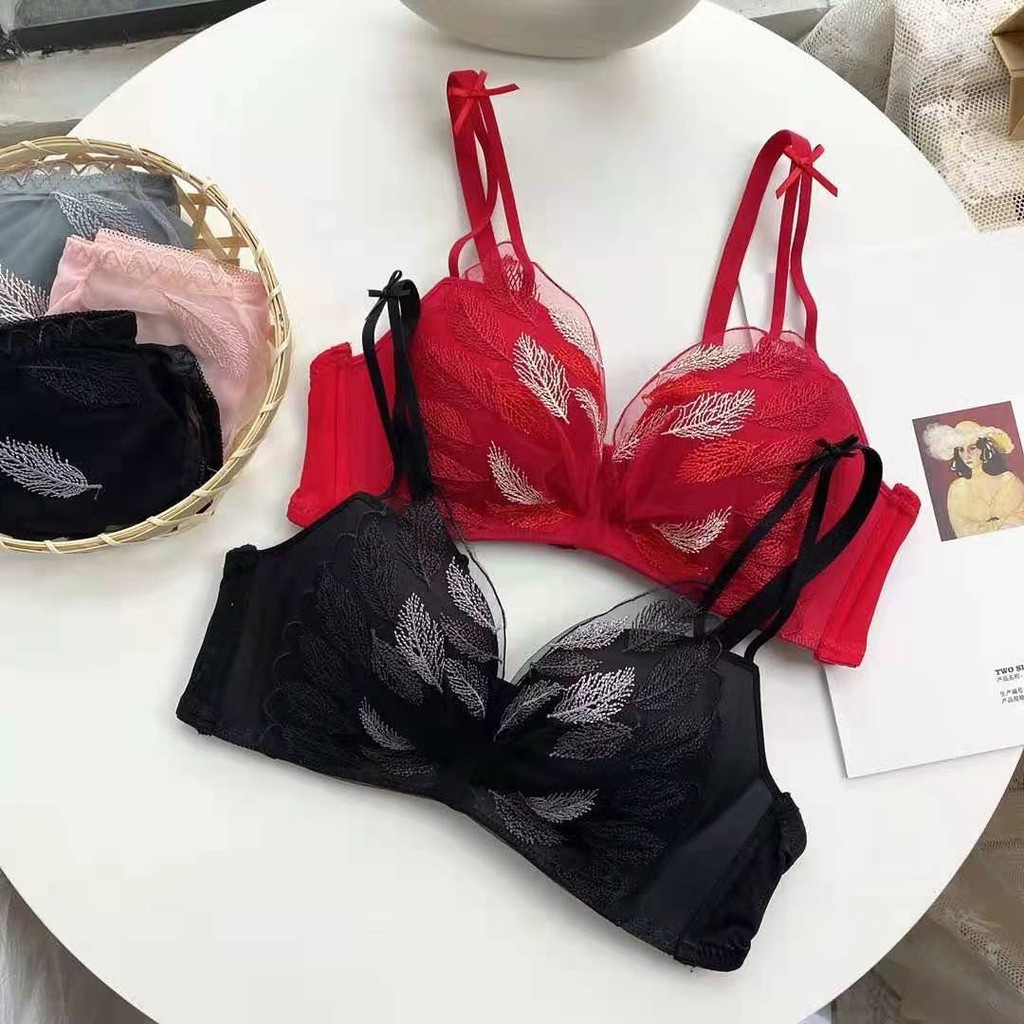 Bộ Đồ Lót Ren Lông Vũ Không Gọng Đệm Dày Dây Phối Nơ AL21 | BigBuy360 - bigbuy360.vn