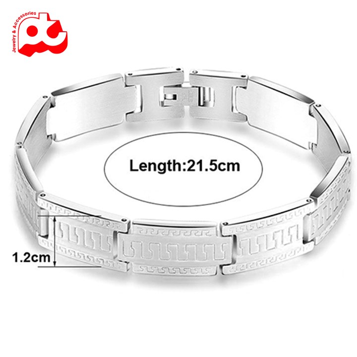 Lắc tay titan nam cao cấp đẹp sang trọng inox thép không gỉ kiểu chạm hoa văn trangsucpt kích cỡ 12mm màu trắng PTLTNA96