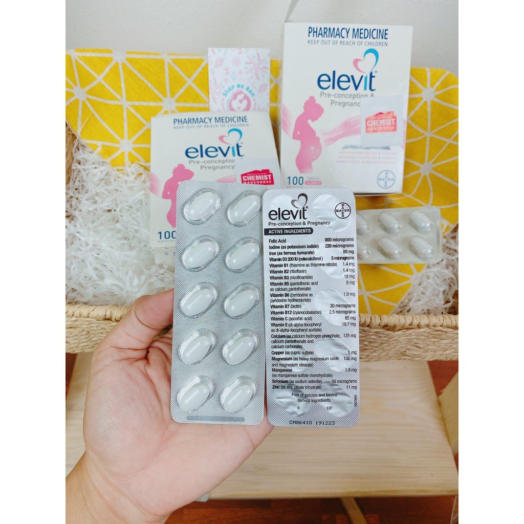 [Có Tem Chemist] COMBO BẦU ÚC - Elevit bầu, Canxi bầu (Date mới nhất)