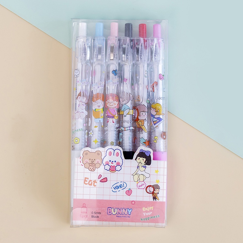 Hộp 6 Bút Bi Bấm Mực Đen Nhiều Hình Cute