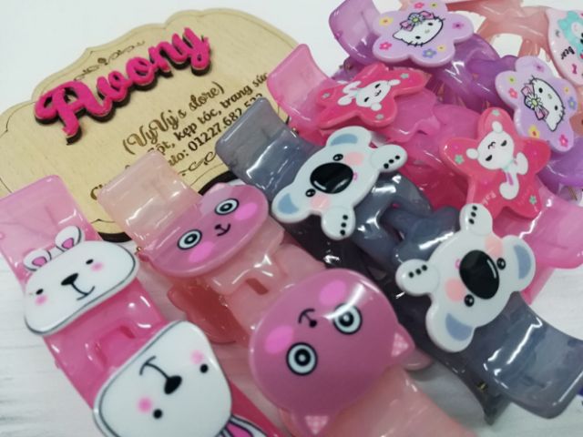 Kẹp tóc càng cua 3 5 răng đính icon nổi - style koala, kitty