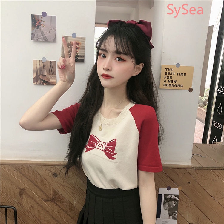 Áo tay ngắn dệt kim thời trang mùa hè cho nữ