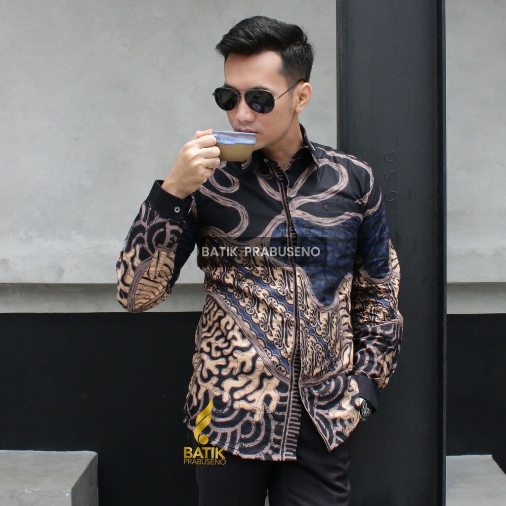 Drupadi BATIK Áo Sơ Mi Công Sở PRABUSENO Tay Dài Ôm Dáng Vải Cotton Jumbo XXL Nhiều Lớp In Họa Tiết Mềm Mại Mẫu Mới Nhất
