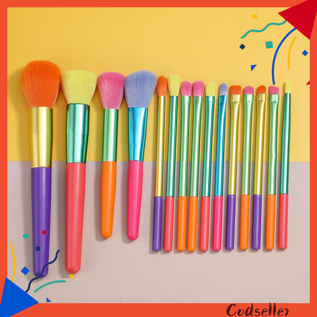 CODseller 15Pcs/Set Cosmetic Brush Non-drop Colorful Artificial Fiber Eye Makeup Brush for Dressing Room