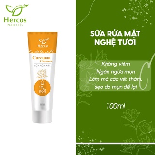 Sữa rửa mặt nghệ tươi ngừa mụn, mờ thâm, sáng da hercos naturals curcuma cleanser 100g