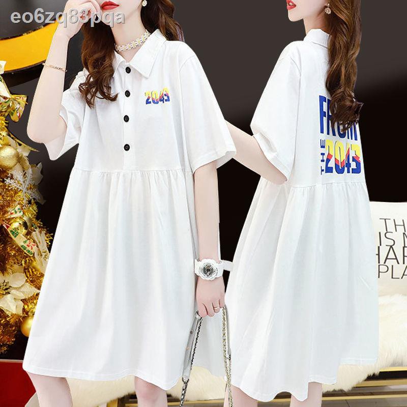 áo thunVáy thun dài tay nửa thân hợp thời trang mùa hè mới của Hàn Quốc phiên bản rộng rãi size lớn quần áo tr