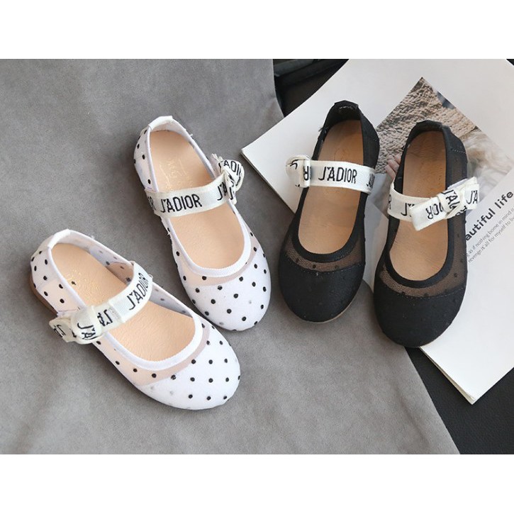 Freeship đơn 50k_Giày búp bê công chúa phối ren chấm bi siêu yêu cho bé gái