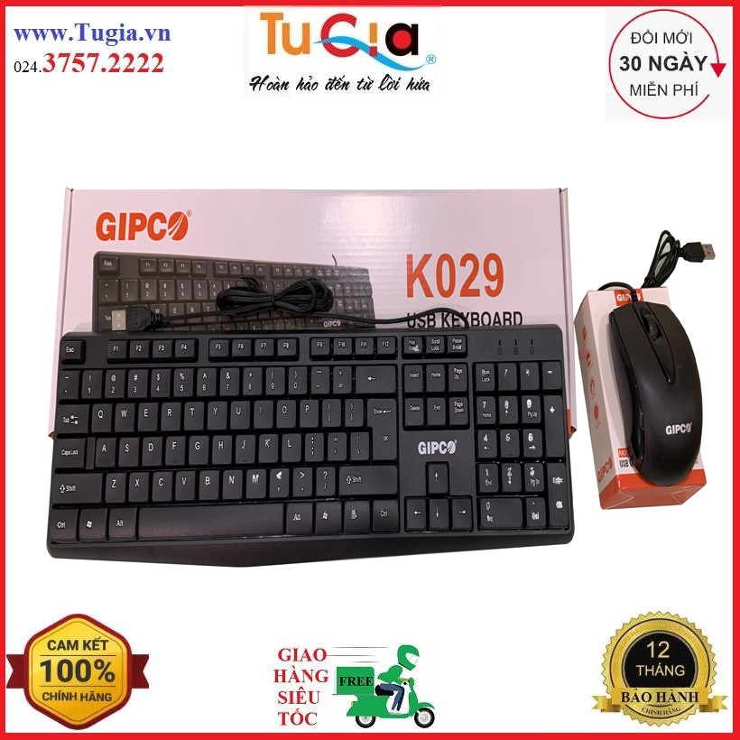 Bộ phím chuột có dây Gipco- Phím K029 + Chuột M059 - Hàng chính hãng