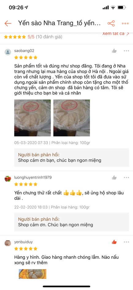 Yến sào Nha Trang_tổ yến vụn 50g (5-7 tổ) 100g(10-14 tổ) ?