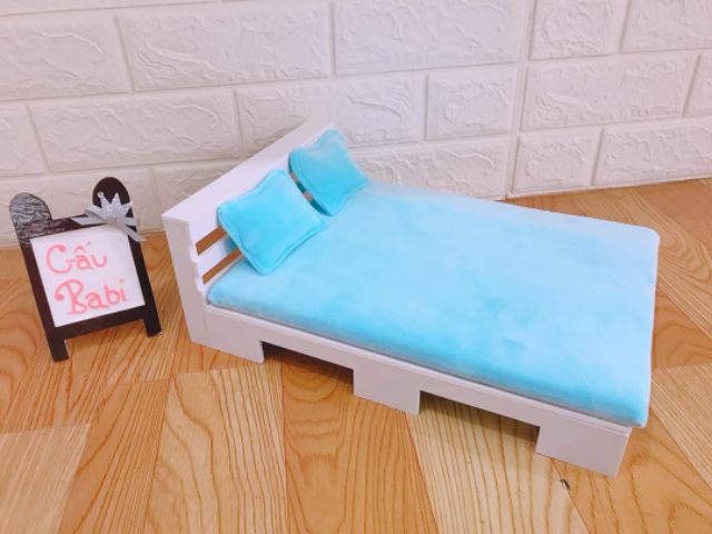 Giường đôi cho búp bê size 5inch, nendoll, 1/8, 1/6