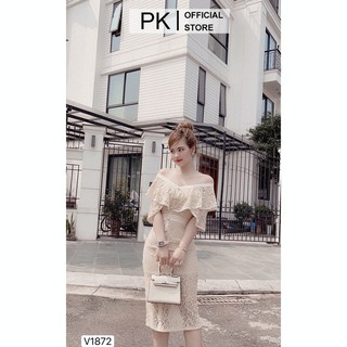 Đầm thiết kế body ren trễ vai cúc ngọc v1872, váy ôm body ren cao cấp - pk official